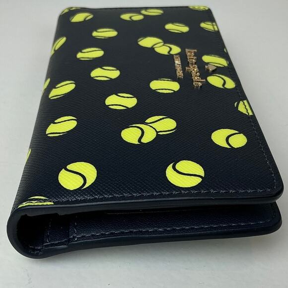 Kate Spade Women's Wallet Blue and Yellow Tennis Toss Large Slim Bifold - Picture 4 of 10